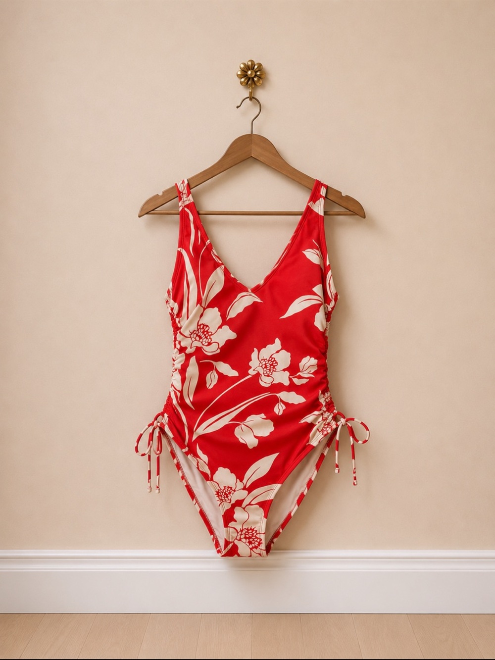 Kona Sol Floral Side Cinch One Piece Swimsuit M